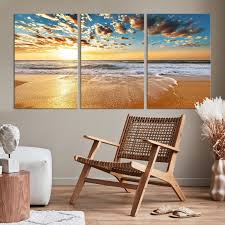 Sea Ocean Sunset Beach Wall Art Canvas