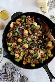 mushrooms and brussels sprouts gnocchi