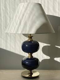 Large Table Lamp In Blue Glass From