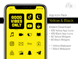 Gele App Iconen 750 Geel en Zwart iPhone Iconen iOS en - Etsy Nederland