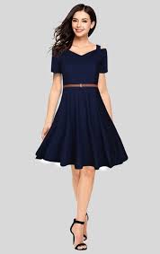 blue plain short dresses for las