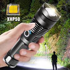 Đèn pin siêu sáng XHP50 chính hãng bản cao cấp tích điện dung lượng lớn, đèn  pin mini bóng LED 3 chế độ sáng. - Đèn pin đội đầu