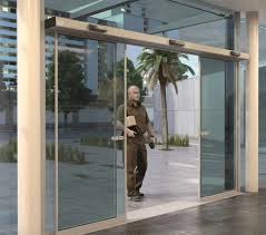 Red Automatic Glass Sliding Doors At