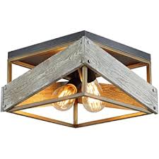 Amazon Com Modern Farmhouse Flush Mount Light Fixture Two Light Metal And Wood Square Flush Mount Ceiling Light For Hallway Living Room Bedroom Kitchen Entryway Antique Gold And Black Home Improvement