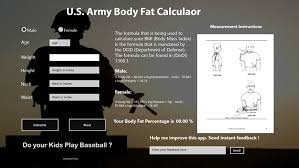 U S Army Body Fat Calculator For Windows 8 And 8 1