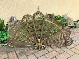 Vintage Griffin Brass Peacock Fire Screen