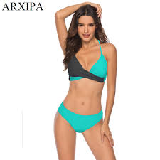 Arxipa 2019 Sexy Bikini Set Bandeau Twist Women Swimwear Molded Cup Swimsuit Fused Print Plus Size Push Up Two Piece Separate
