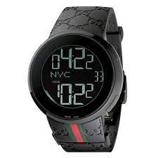 This custom diamond gucci watch has 2.50 ct. Gucci I Gucci Ion Plated Digital Men S Watch Ya114207 44 Mm Black Dial Beaverbrooks