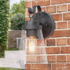 Lnc Eaneejhd1109bq7 Modern Brushed Gray Outdoor Wall Lantern Sconce With Bell Clear Glass Shade Industrial 1 Light Exterior Patio Lighting