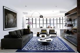 blue patterned carpets and furniture