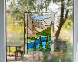 Custom Stained Glass Panel Mountain