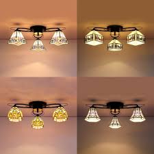 3 Lights Down Lighting Ceiling Light Rustic Style Glass Semi Ceiling Mount Lamp For Bedroom Beautifulhalo Com