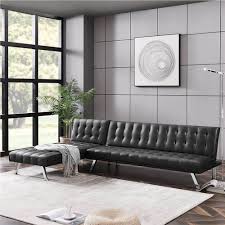 100 l shaped pu leather sofa bed black
