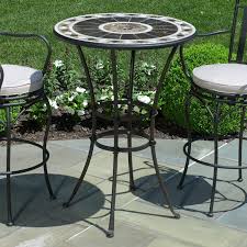 Round tables are one of the most common shapes for outdoor dining, although standard oval, square and rectangular shapes are available to meet your style another consideration in choosing the ideal patio dining set is the height of your table and chairs. Small Elegant Peerless Round Table And Stools Bar Height Patio Furniture Wicker An Essential El Round Patio Table Small Outdoor Table Outdoor Tables And Chairs