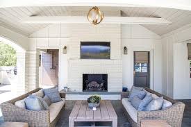 White Brick Outdoor Fireplace With Flat