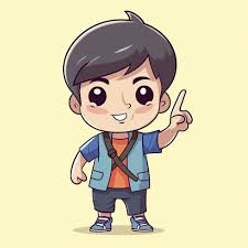cute boy with peace sign cartoon icon