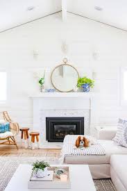 summer mantel decor in blue and white