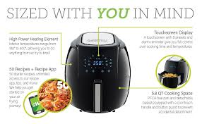 A fan circulates hot air at high speed, producing a crisp layer via browning reactions such as the maillard reaction. Amazon Com Gowise Usa 1700 Watt 5 8 Qt 8 In 1 Digital Air Fryer With Recipe Book Black Kitchen Dining