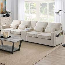 Square Arm Linen Rectangle Sofa