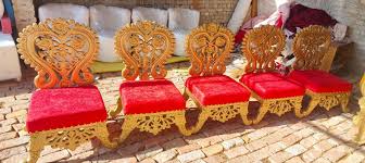wooden wood golden wedding chairs pair
