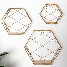 3 Pack Gold Hexagonal Floating Wall