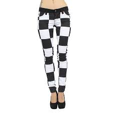 Tripp Nyc Womens Skinny Front To Back Split Pant In Black White Jumbo Check