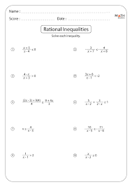 Rational Inequalities Worksheets With