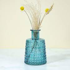Blue Embossed Glass Vase Small