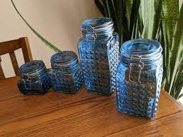 Blue Glass Latchable Canisters Kitchen