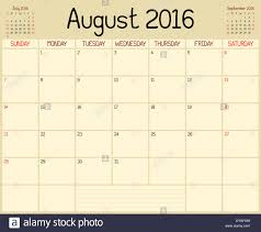August 2016 Monthly Calendar Planner Stock Photos August 2016