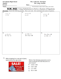 Math 8 Hw 42 Using Substitution To