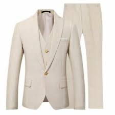 Auch der stoff passt sich den jahreszeiten an. Mode Manner Sommer Beige Anzuge Smoking Herren Anzuge Leinen Hochzeitsanzug Ebay