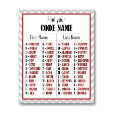 Printable Spy Secret Agent Code Name Chart Diy Birthday