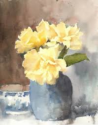 yellow watercolor roses michele cl art