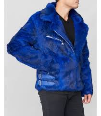 Rabbit Fur Biker Jacket In Blue Fursource