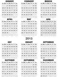 2013 Annual Calendar Domino Style Black On Transparent Background