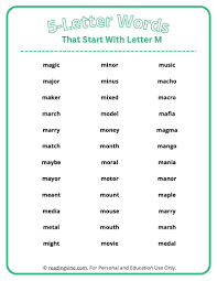 5 letter words that start with m