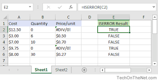 ms excel how to use the iserror