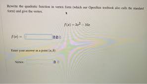 The Quadratic Function In Vertex Form