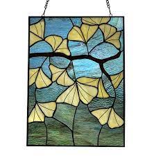 Ginkgo Leaf Stained Glass Window Panel