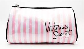 pink striped makeup bag