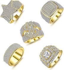 5pcs 18k gold plated bling pinky ring