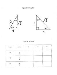 Special Triangles Review Graphic Organizer Table Sin Cos Tan Degrees Radians
