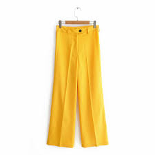 2019 Elegant Women Yellow Pants 2019 Ladies Chic Straight Trousers High Waist Casual Pant Girls Pantalon From Fried 21 18 Dhgate Com