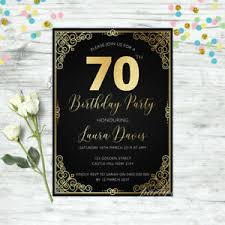 Details About 70th Birthday Invitations Black Gold Age Personalised Party Supplies