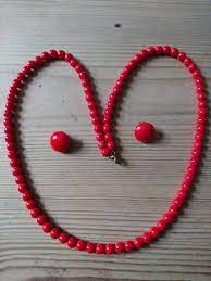 Vintage Red Glass Bead Necklace And