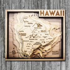Hawaii Wood Map 3d Topographic Wood Chart Of The Island Of Hawaii