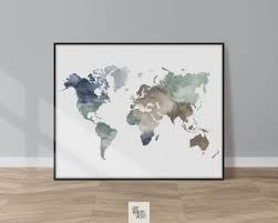 World Map Wall Art Muted Earth Tones