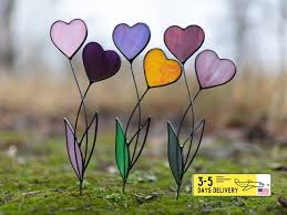 Stain Glass Heart Plant Stake