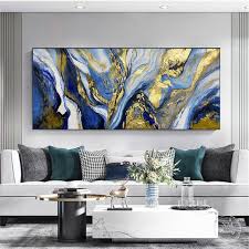 Gold Art Painting On Canvas Navy Blue